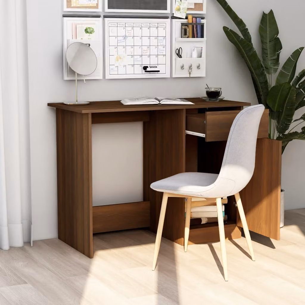 The Living Store Scrivania in legno effetto rovere marrone 100x50x76 cm