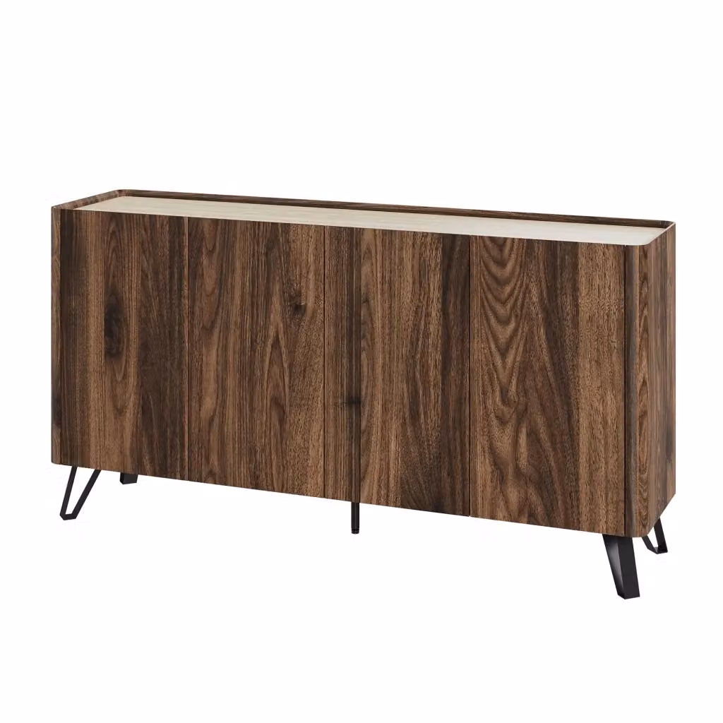 Madia Trorlon a 4 Ante Credenza Buffet en.casa Effetto Noce e Travertino L: 160 cm, P: 40 cm, H: 83 cm – 2
