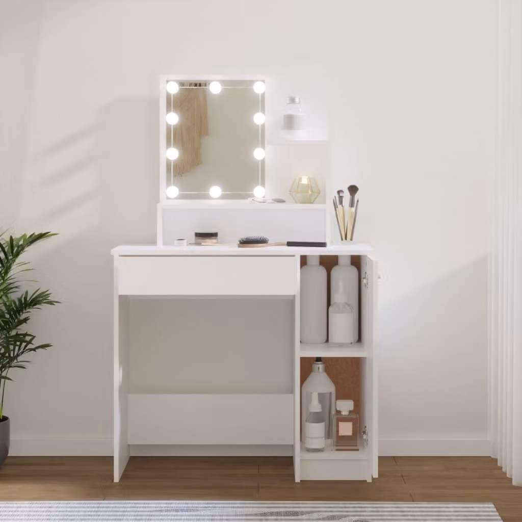 The Living Store Comodino con LED Bianco 86,5x35x136 cm