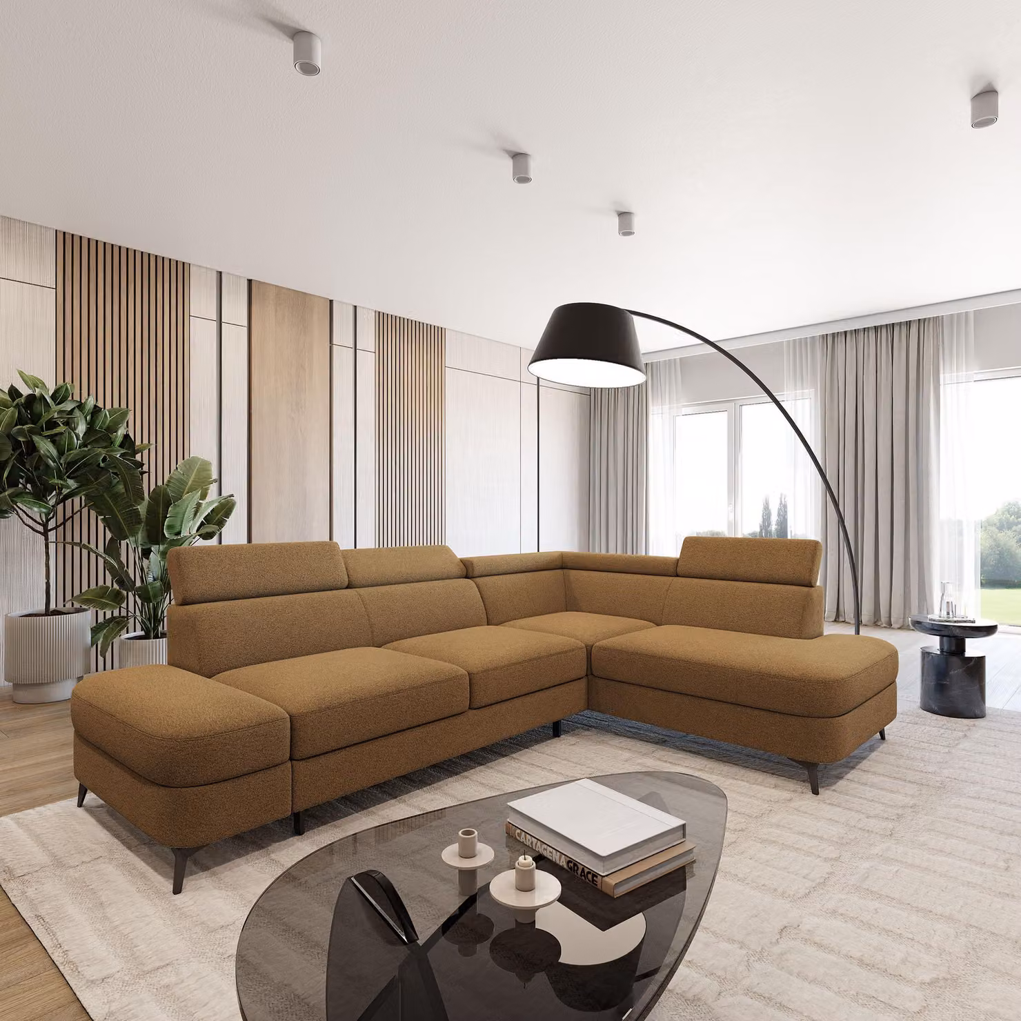Divano ad angolo Masseno AVISE Q R-S con funzione letto a L, divano con contenitore, divano da salotto, divano, divano letto, set divani - Arancione, QUELLE 17