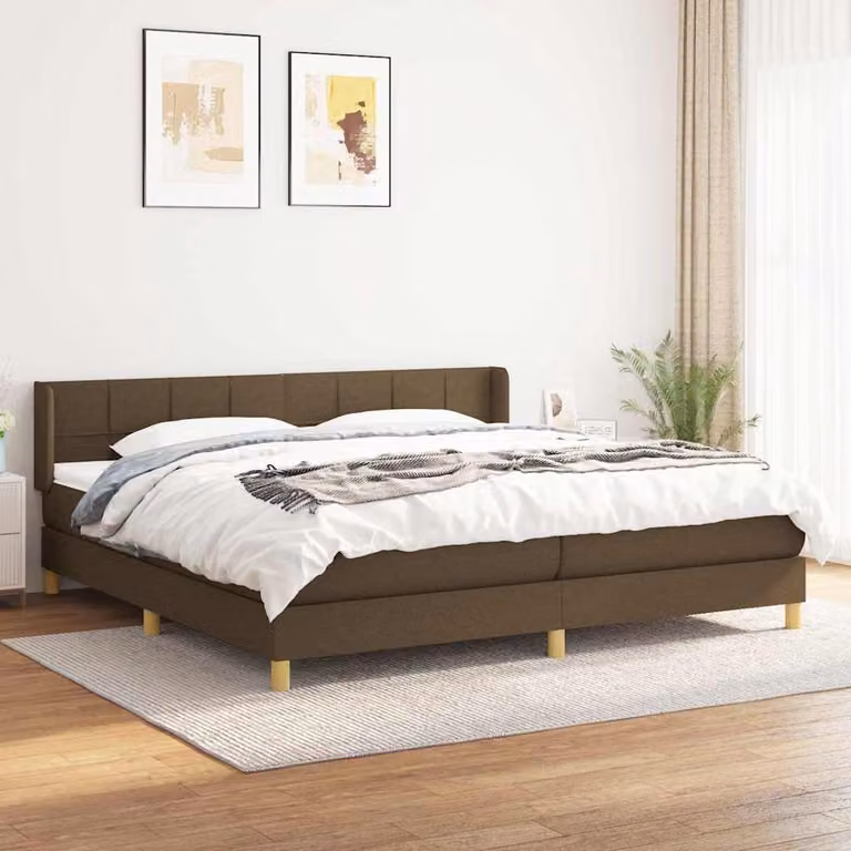 vidaXL Giroletto a Molle con Materasso Ibrido in Tessuto Marrone e Bianco L/P/H: 200 x 200 x 25 cm