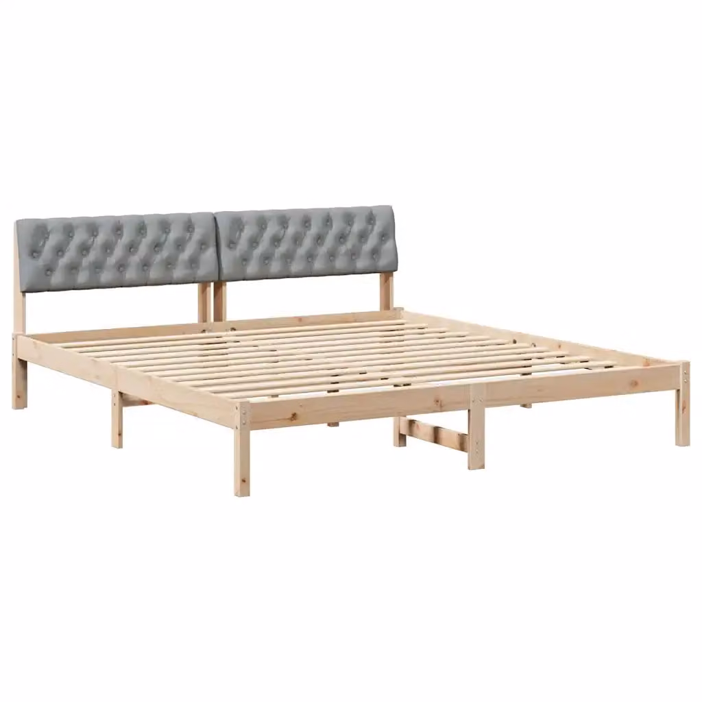 Struttura Letto Moderno vidaXL in Legno di Pino e Tessuto, Marrone e Grigio, L/P/H: 180 x 200 x 100 cm – 2
