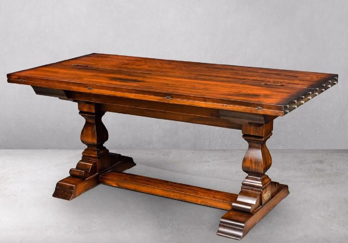 Casa Padrino tavolo da pranzo in stile vintage marrone / ottone 180 x 85 x h. 78 cm - Tavolo da pranzo rettangolare in legno massiccio con piano ribaltabile - Mobili per la sala da pranzo - Mobili in stile vintage