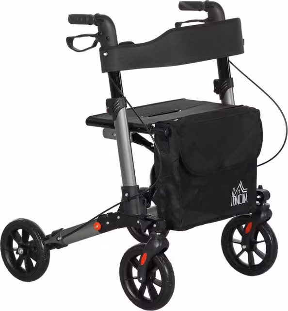 Deambulatore per Anziani e Disabili ad Altezza Regolabile 67x65x79.5-94 cm Pieghevole in Allumino Nero e Argento