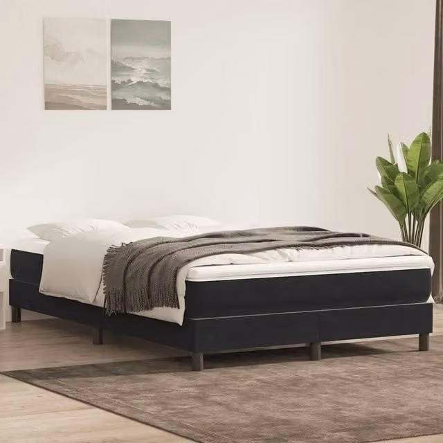 Letto Ibrido vidaXL con Giroletto a Molle e Materasso in Velluto Nero e Bianco L/P/H: 160 x 213 x 25 cm