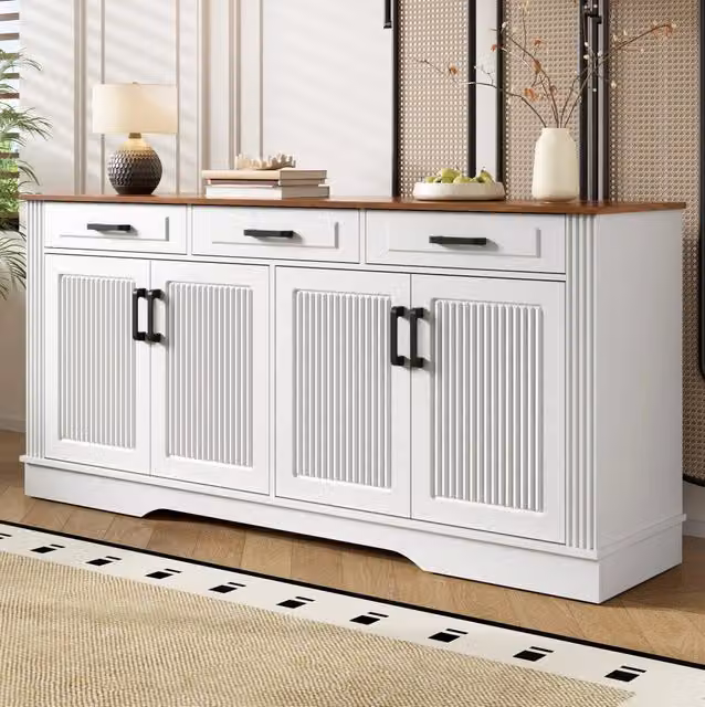 Sideboard bianco in MDF 160x40x75 cm con 3 cassetti e 4 ante