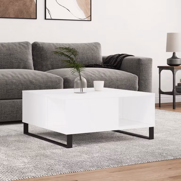Tavolino The Living Store bianco 80x80x36,5 cm in materiale ligneo