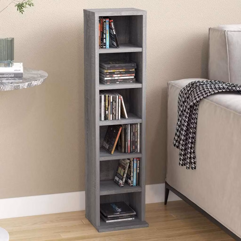 vidaXL Mobile Porta CD Grigio Sonoma in Legno Multistrato L/P/H: 21 x 20 x 88 cm