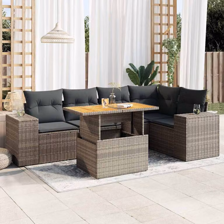 Set Divano da Giardino vidaXL 6 pz in Polyrattan Grigio con Cuscini e Tavolino da Caffè