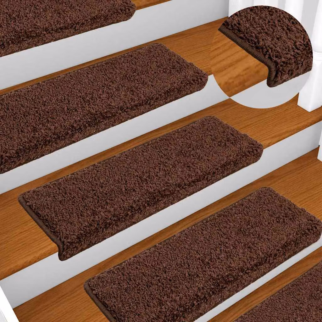 Set di 10 tappetini per scale vidaXL marroni con bordo rettangolare, L 65 cm x P 40 cm x H 4 cm, autoadesivi e fonoassorbenti