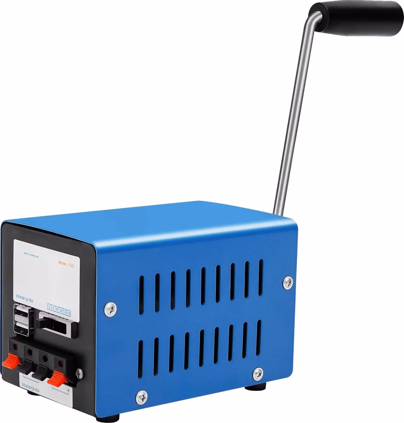 Generatore a manovella, design portatile, alimentazione ecologica, blu