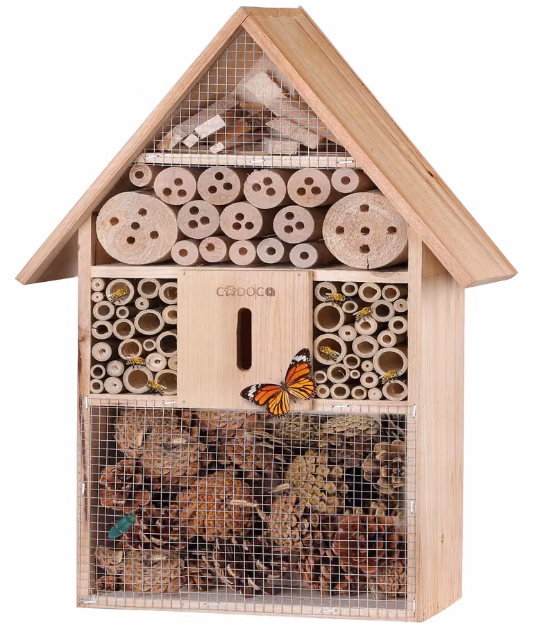 Albergo per insetti, dimensioni 48x31x10 cm, in legno, con tetto a punta, per il giardino