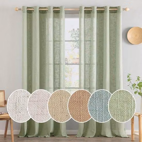 Tende in voile effetto lino, moderne, semitrasparenti, verdi, set da 2, soggiorno, cucina, camera dei bambini