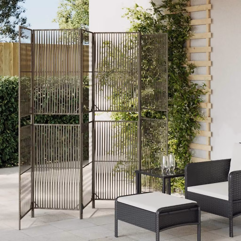 vidaXL Divisorio per Ambienti a 6 Pannelli in Polyrattan e Metallo Grigio H: 180 cm, L: 294 cm