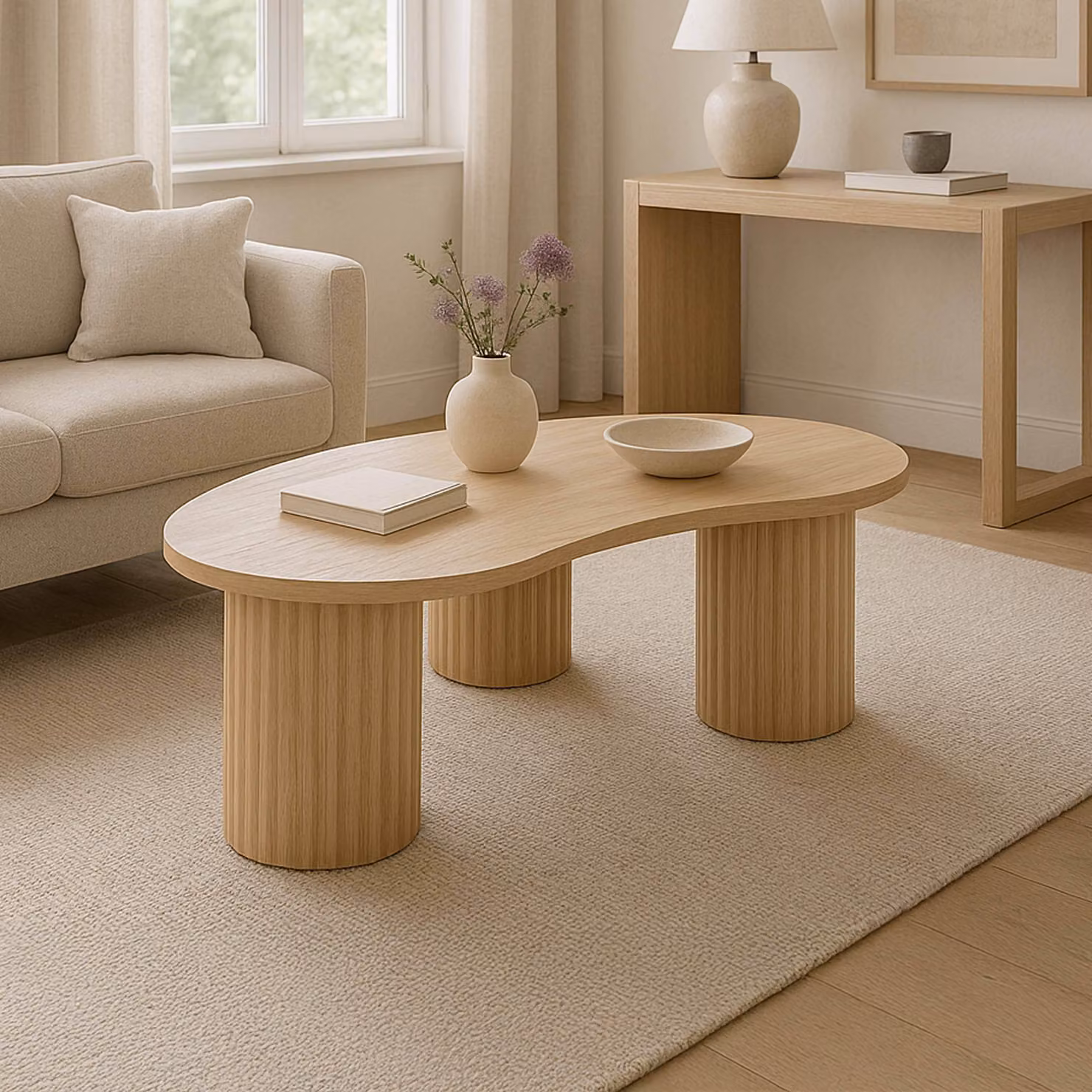 Tavolino effetto legno con decoro in melaminico beige - Oviala Maeve