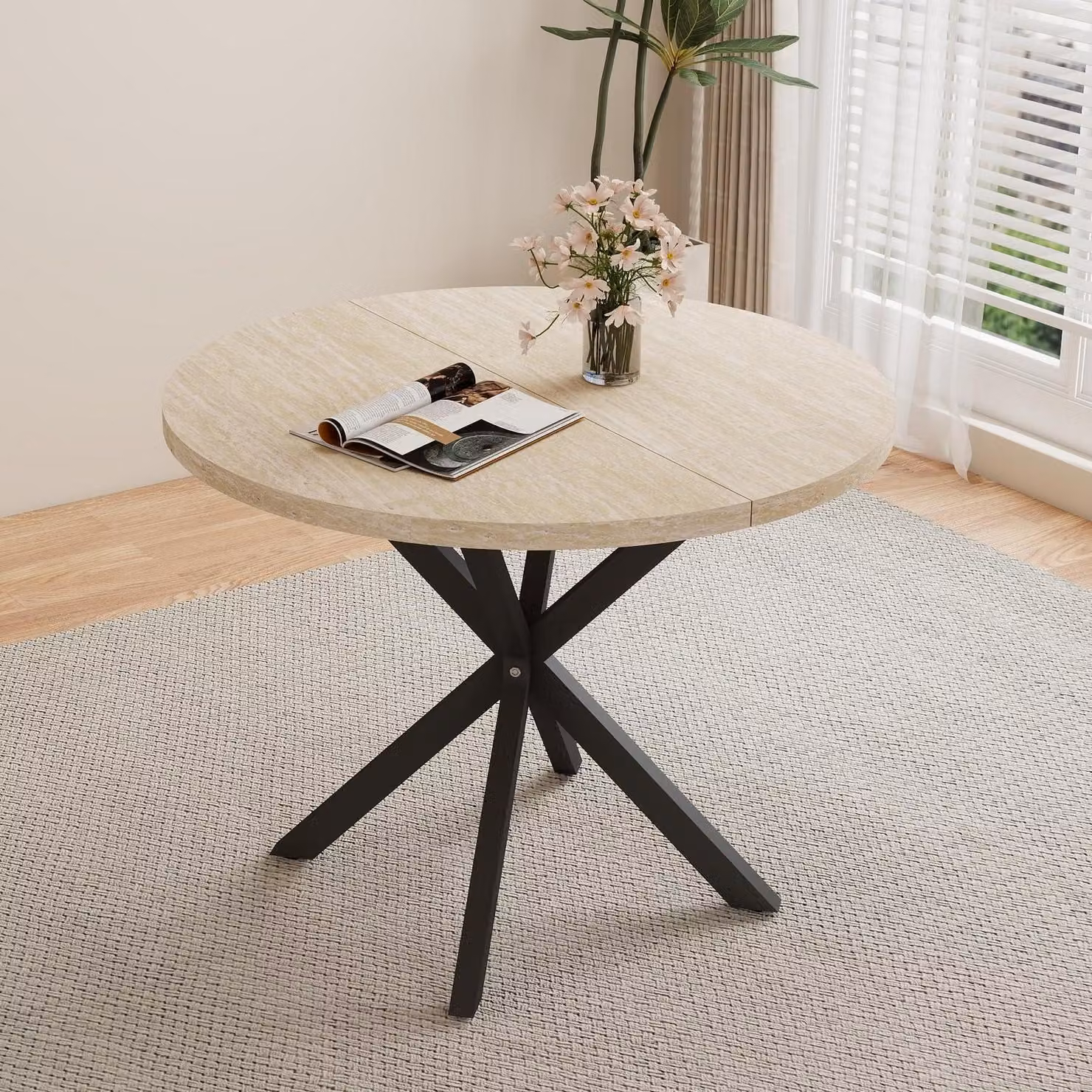 Tavolo rotondo da pranzo, diametro 100 cm, motivo marmo, grigio/oro, MDF, metallo, per 4-6 persone