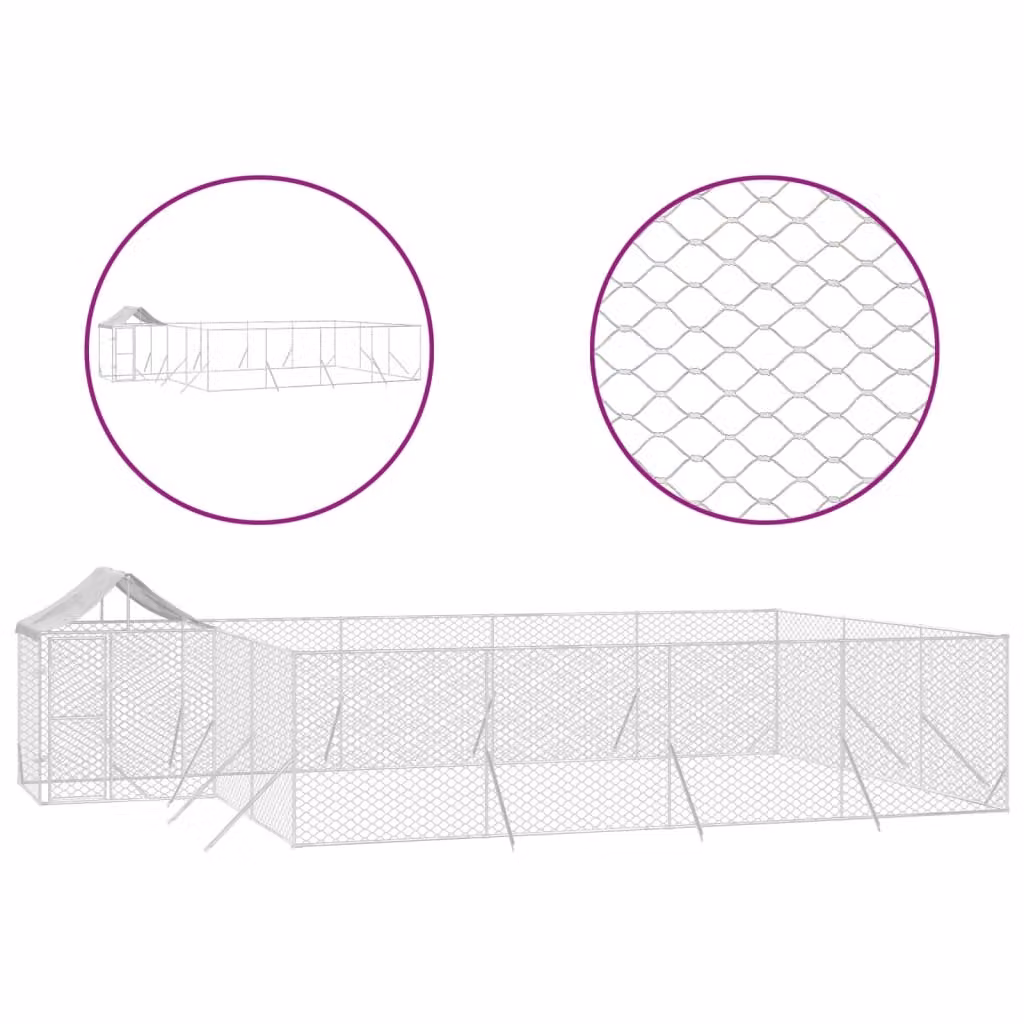 Cuccia Cani da Esterno Tetto Argento 10x6x2,5 m Acciaio Zincato