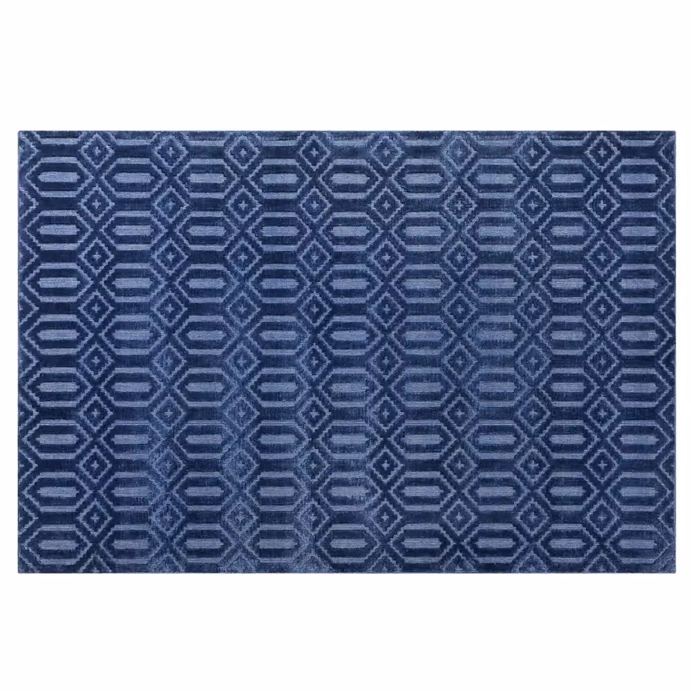 Tappeto Beliani Blu con Motivo Geometrico Moderno in Viscosa, Tessuto Flatweave, L 160 x P 230 cm – 2