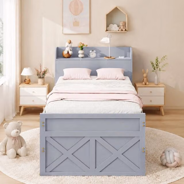 Letto 90x190 cm grigio – letto estraibile con cassetti e USB, senza materasso