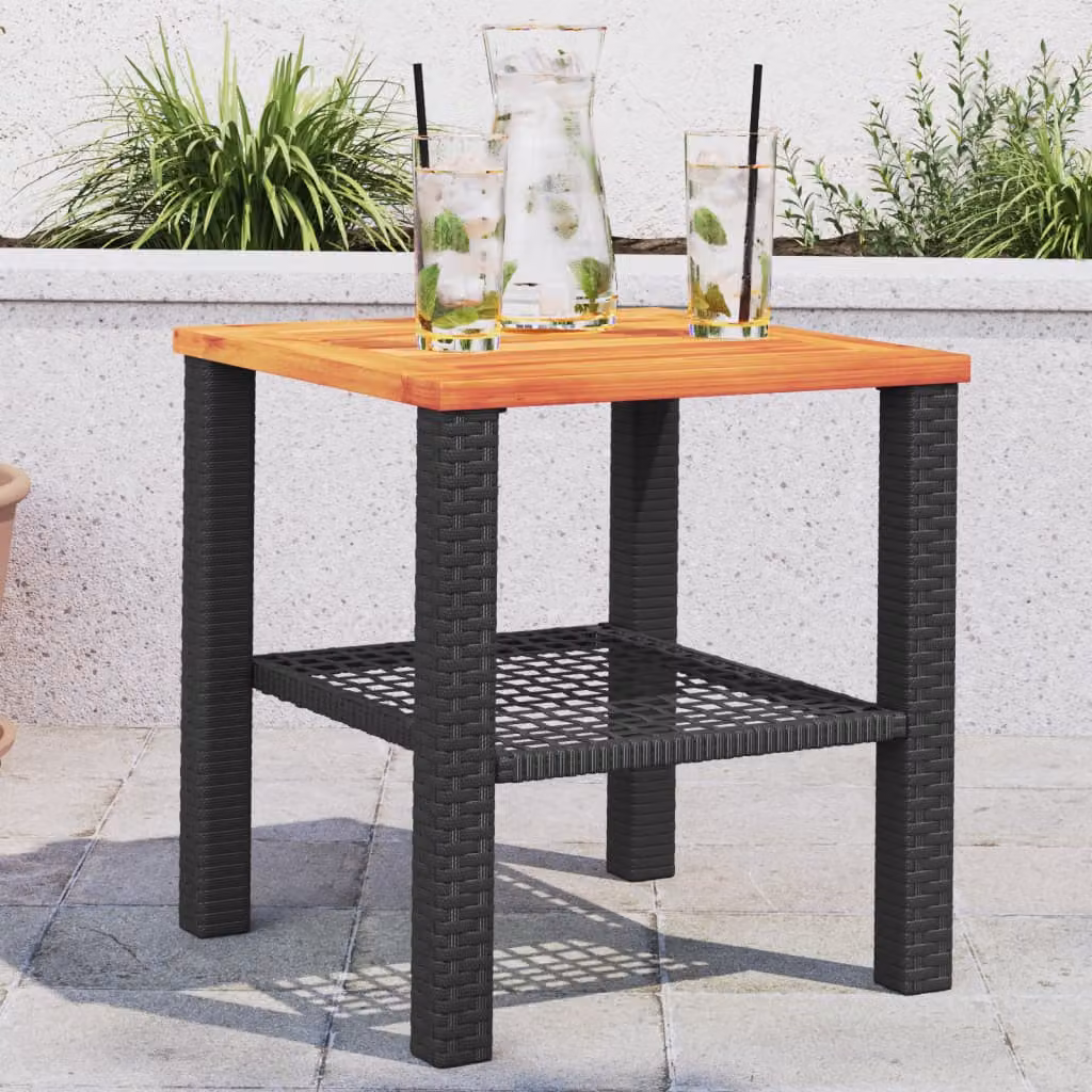 vidaXL Tavolo da giardino moderno in polyrattan e legno di acacia, L/P/H: 40 x 40 x 42 cm, Nero e Marrone