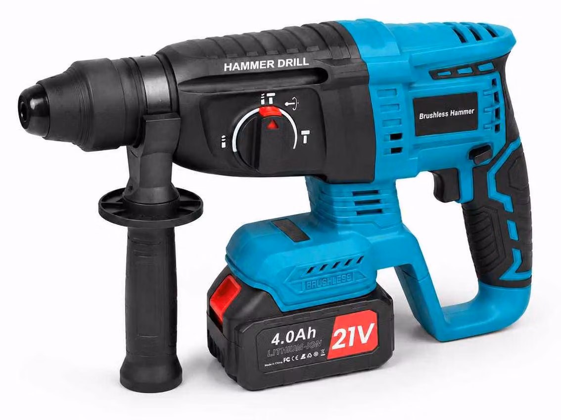 Trapano avvitatore a percussione Zimilo da 21V con motore brushless, mandrino a cambio rapido SDS-Plus, 3 modalità, incluso 2 batterie agli ioni di litio da 4.0Ah e un set di accessori completo