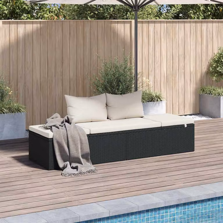 vidaXL Lettino da Giardino Moderno in Polyrattan e Metallo con Cuscino Impermeabile e Poggiatesta Regolabile, Nero e Bianco