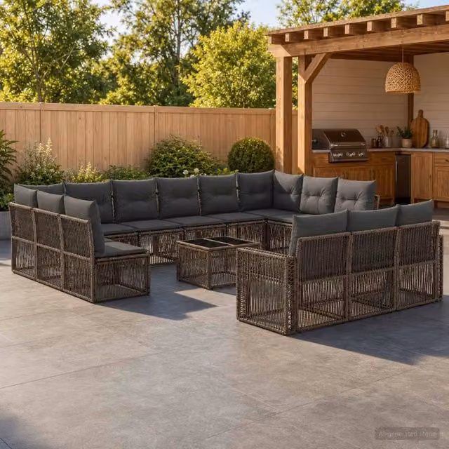Set Divano da Giardino vidaXL a Forma a U in Polyrattan con Cuscini, Colore Grigio e Antracite