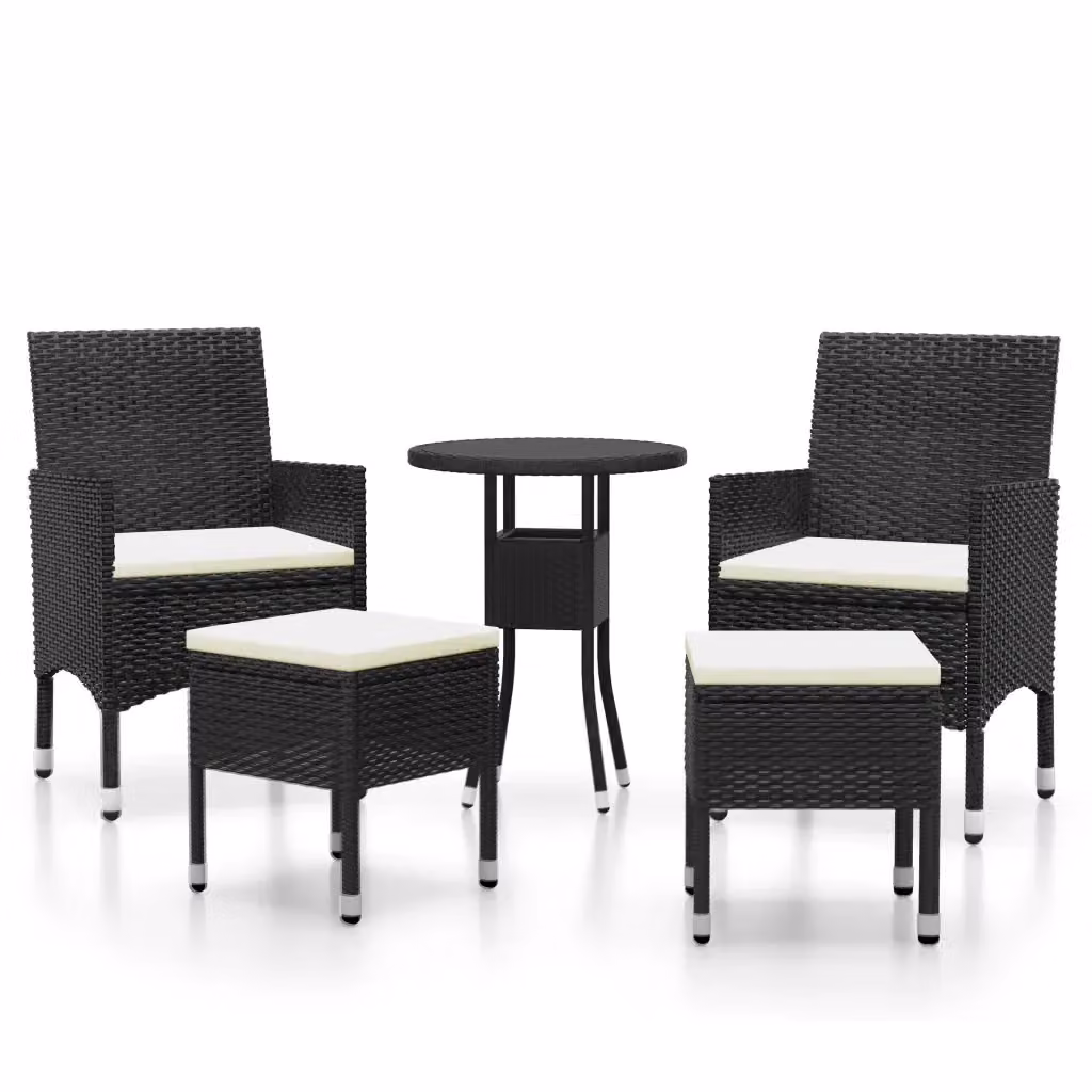 Set da giardino moderno vidaXL composto da 5 pezzi in rattan e metallo con piano in vetro nero e bianco – 2