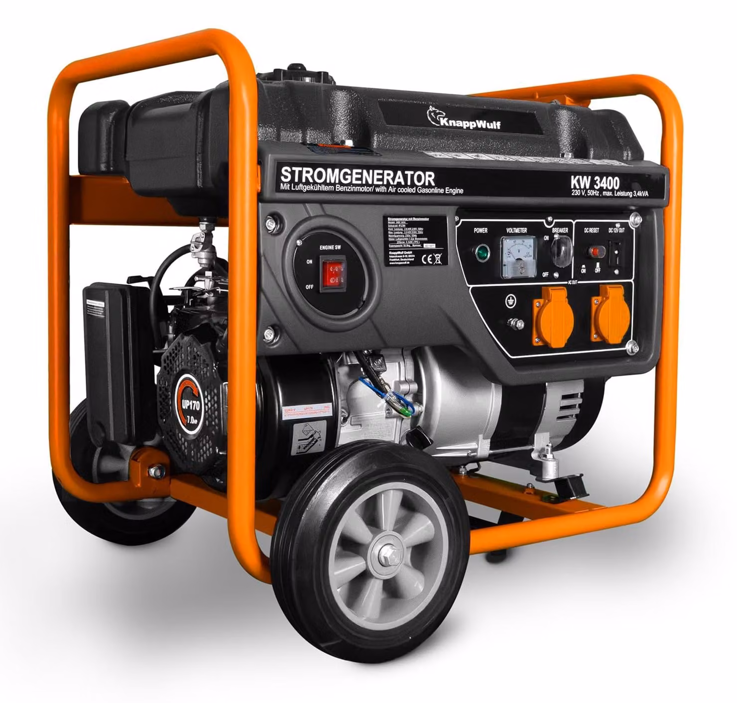 Generatore di corrente a benzina da 3 kW, con serbatoio da 15 litri e tensione di 230 volt, ideale per uso mobile
