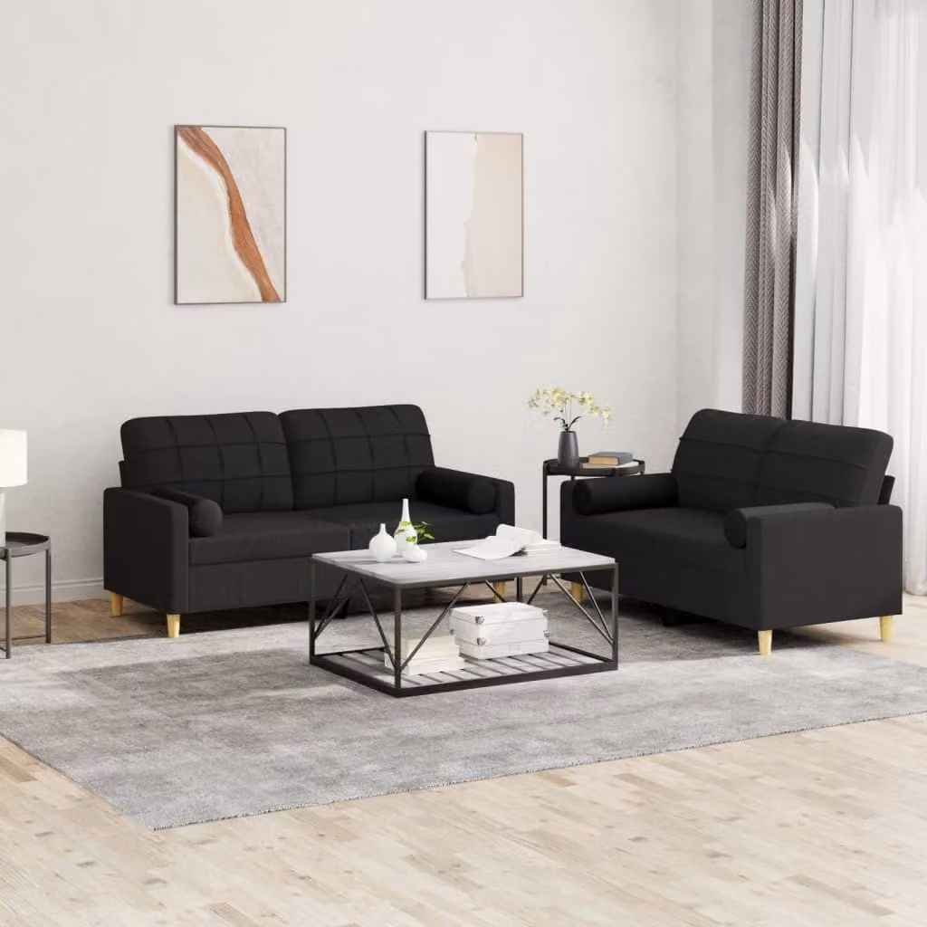 Maison Exclusive - Set divano a 2 posti con cuscini, tessuto nero