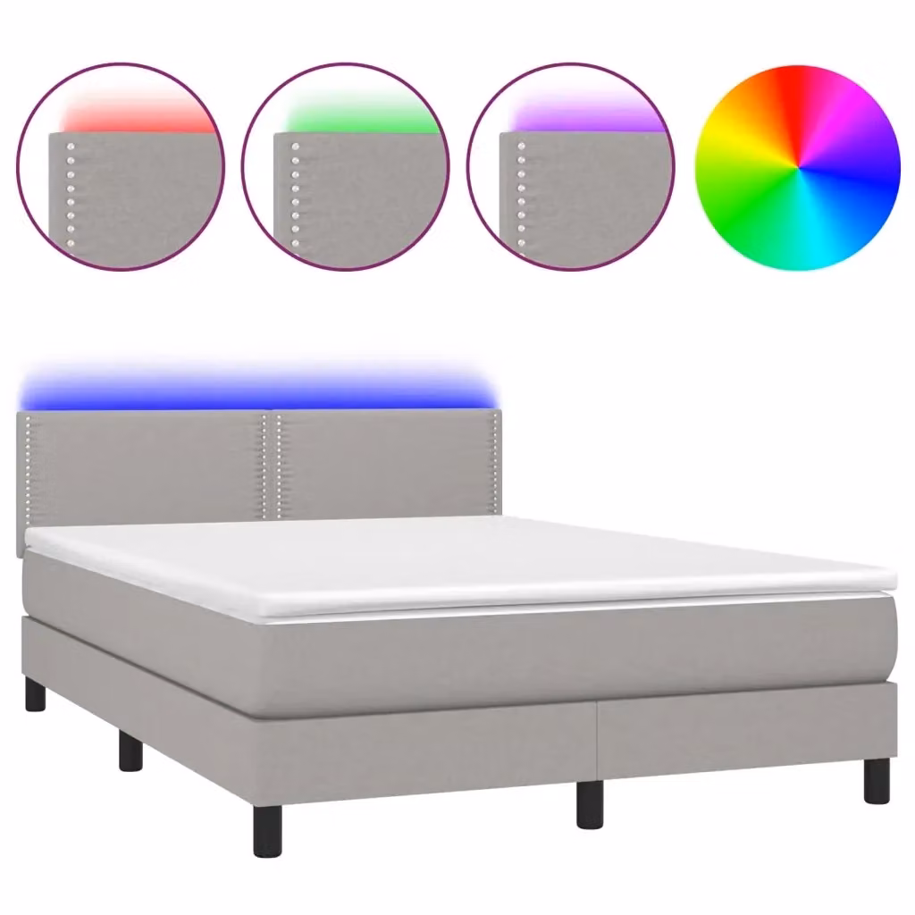 Letto Ibrido con Materasso e Illuminazione LED vidaXL in Tessuto Grigio e Bianco L/P: 140 x 190 cm – 2