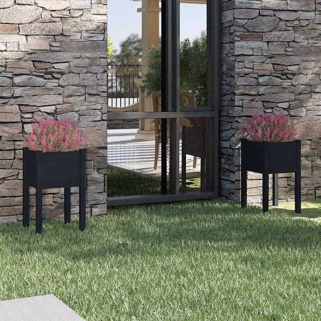 Set di 2 fioriere da giardino vidaXL in legno di pino, colore nero, L/P/H: 40 x 40 x 70 cm