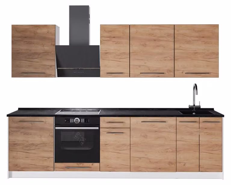 Cucina componibile Vicco Fame-Line Rovere dorato/Bianco 280 cm, PL Antracite, Model 62946