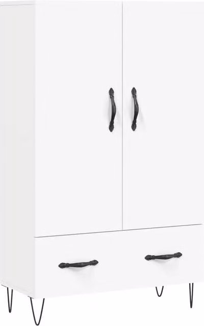 Buffet credenza con cassetti e ante per cucina e soggiorno, mobile contenitore moderno in legno ingegnerizzato bianco, H 69,5 x L 115 x P 31 cm