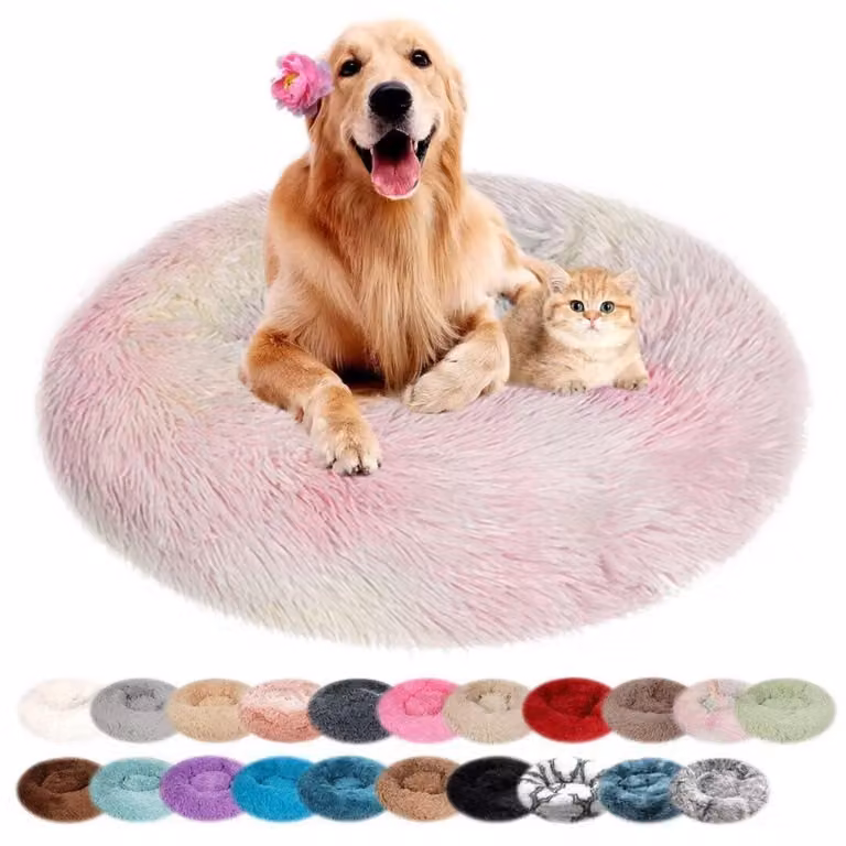 Cuccia per cani, rotonda, in peluche, lavabile, antiscivolo, con bordi rialzati, diametro 110 cm