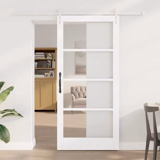 Porta scorrevole vidaXL in legno di pino laccato bianco e vetro trasparente L: 93 cm, H: 202 cm