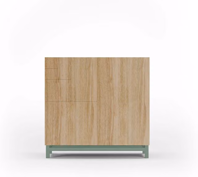 Scarpiera Herdasa effetto rovere dorato gambe verdi 90x90x27