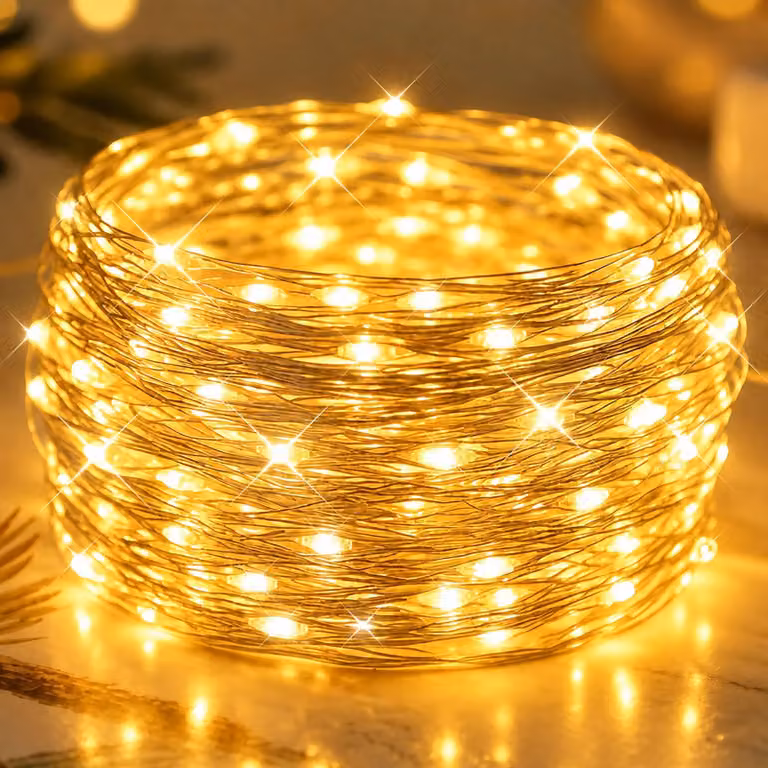 Catena luminosa a LED, 4 metri, 40 LED, luce bianco caldo, alimentazione a batteria, con timer