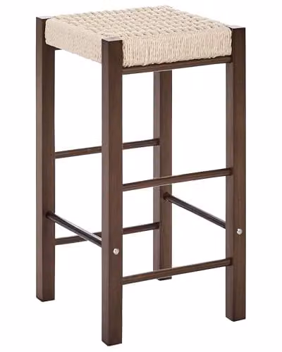 Beliani Set di 2 sgabelli da bar con seduta intrecciata in legno di gomma stile boho per cucina e sala da pranzo marrone scuro