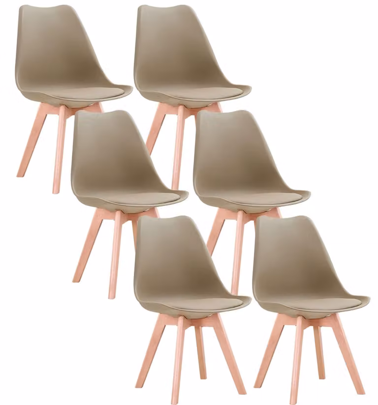 Set di 6 sedie da pranzo - Sedia da pranzo - Design scandinavo minimalista - Seduta in plastica - Gambe in legno di faggio - Adatta per cucina, soggiorno, ristorante - Colore kaki