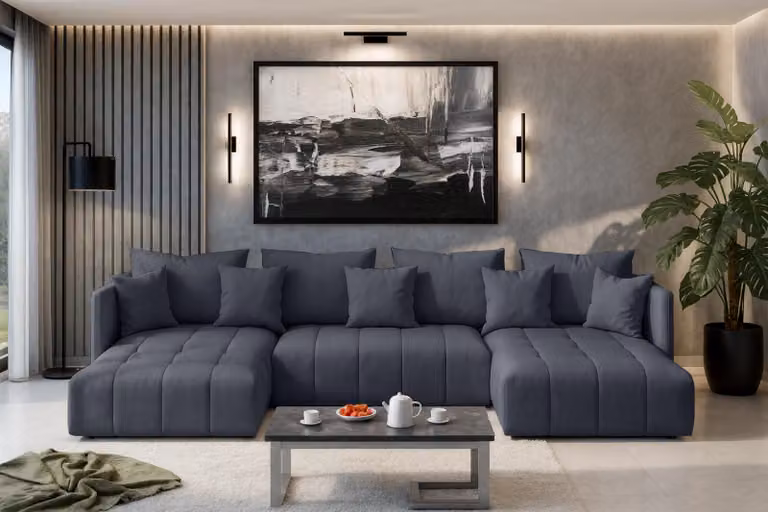 AX LIVING divano angolare grigio Veliro Divano a U con funzione letto, 353 cm