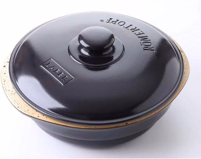 Casseruola Dutch Oven Römertorpf in ceramica Ezooza, colore nero, ideale per BBQ e forno