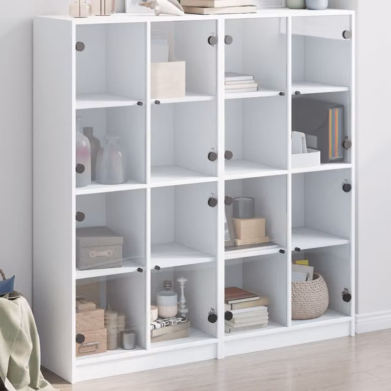 vidaXL Libreria Moderna Bianca con Ante in Vetro e Ripiani Interni L: 136 cm, P: 37 cm, H: 142 cm