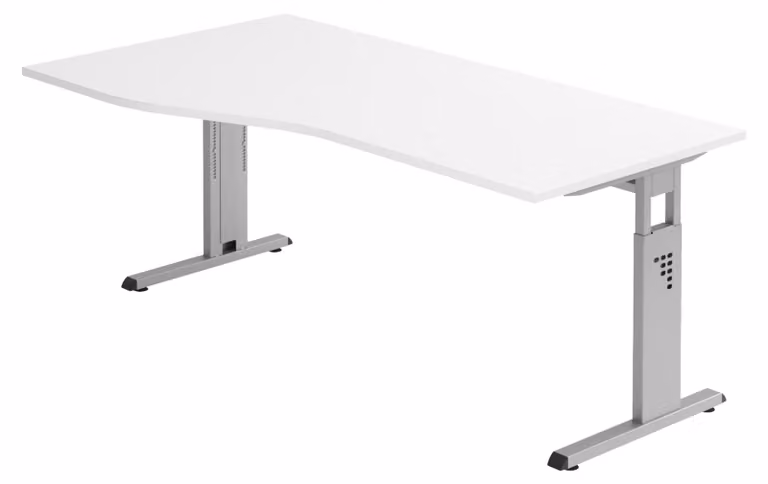 Scrivania bümö Serie-O - Decorazione: bianco, struttura: argento, dimensioni: 180 x 100 cm