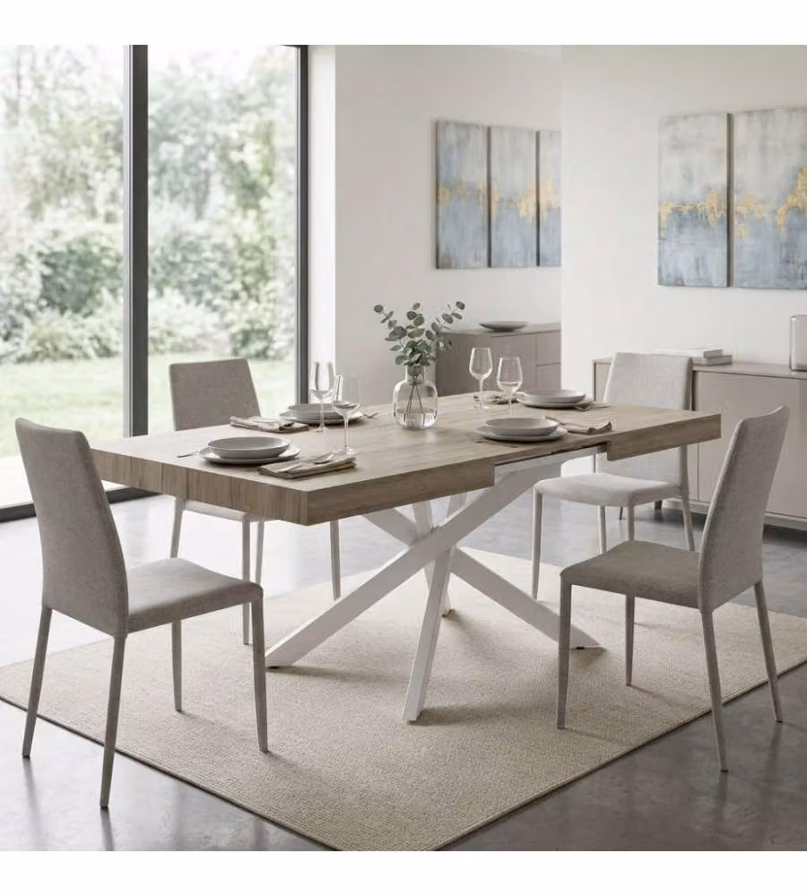 Cosma Tavolo Allungabile Naturale 160/240 cm Struttura Bianca Rettangolare