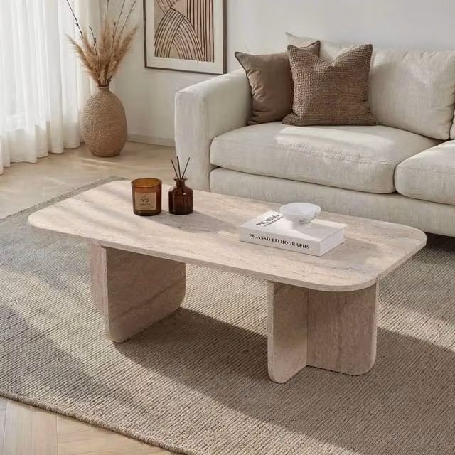 Tavolino da salotto rettangolare Nomeva in bianco marmo L 120 cm x P 60 cm x H 41 cm