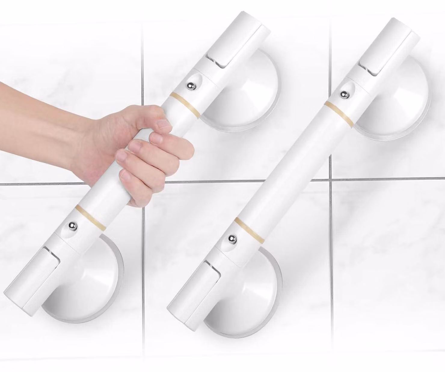 Maniglie per doccia, 2 pezzi, con ventosa, senza necessità di foratura, antiscivolo, colore bianco, per bagno