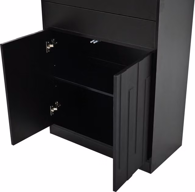 Mobile vetrina alto con ante in vetro e LED ¨C Minimal ¨C nero, truciolato, 70x34x180cm, 2 cassetti