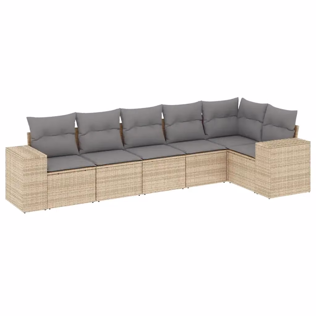 vidaXL Set Divano da Giardino a L composto da 6 pezzi con Cuscini Beige e Grigio in Polyrattan e Acciaio – 2