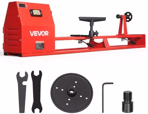 VEVOR Tornio per Legno da Banco 375 W in Acciaio Rosso L/P/H: 1016 x 355 x 35,5 cm con 4 Velocità Regolabili